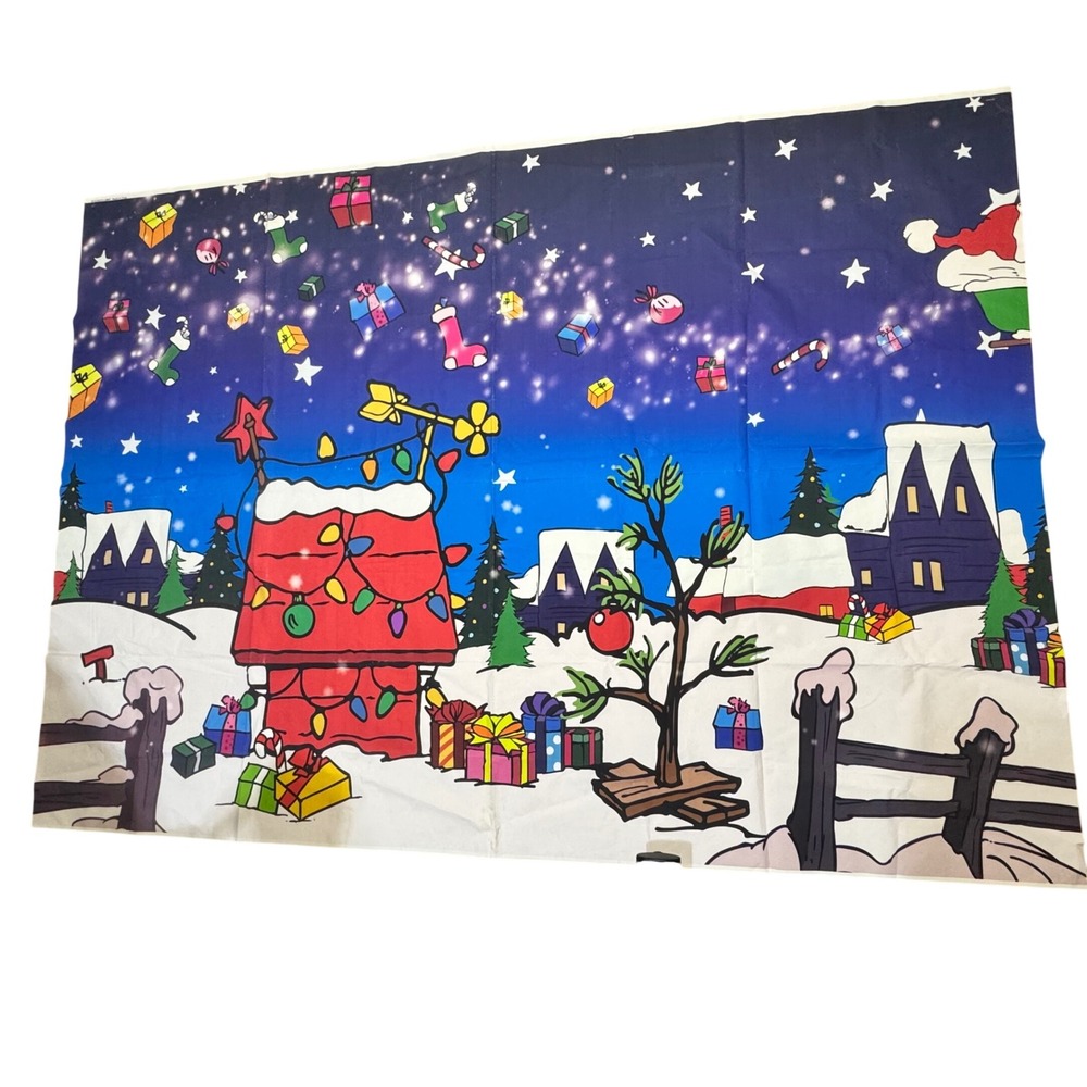 Snoopy Christmas Doghouse Fabric Photo Backdrop Tapestry Holiday Wall Decor